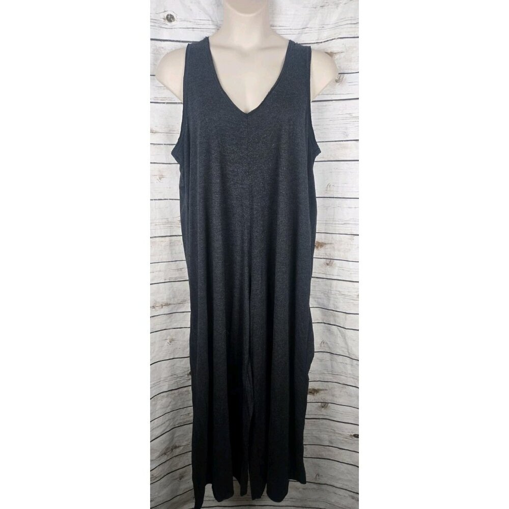 Natural Life Charcoal Gray Jumpsuit One Size Baggy Knit Wide Leg Lounge